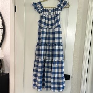 Old Navy Blue and White Checkered Maxi Dress
